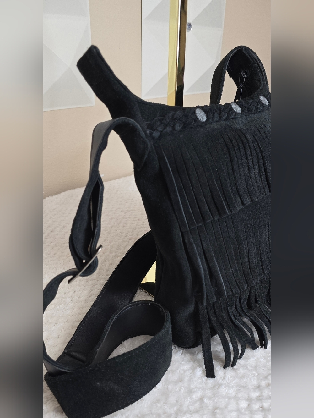 Minnetonka Black Suede Fringe Crossbody Bag Boho Western Festival Purse - Picture 7 of 10